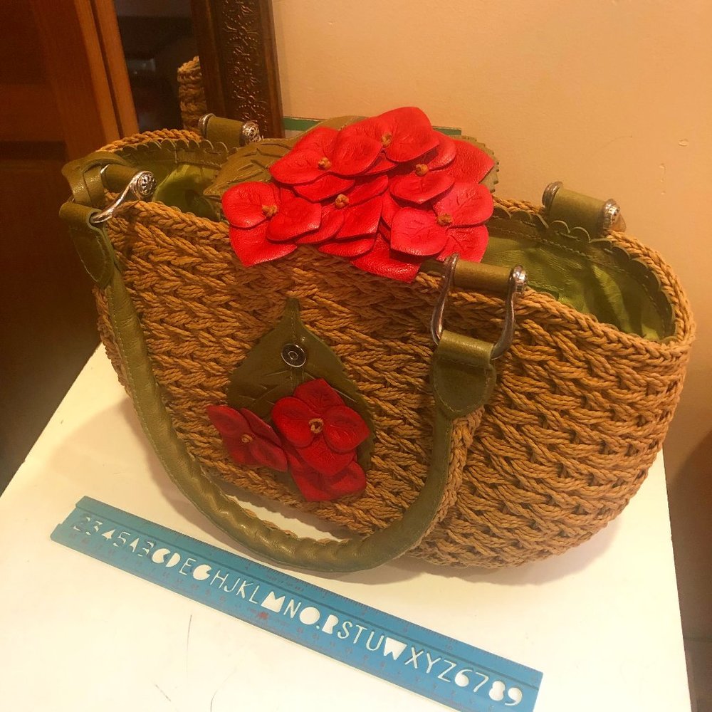 Brighton Straw & Leather Floral Purse/Handbag